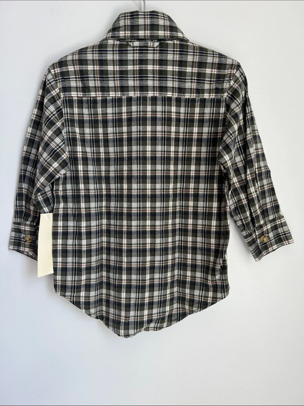 OshKosh B'gosh | 100% Cotton Olive Cream Navy Plaid Button-Down Shirt NWT Sz 3T